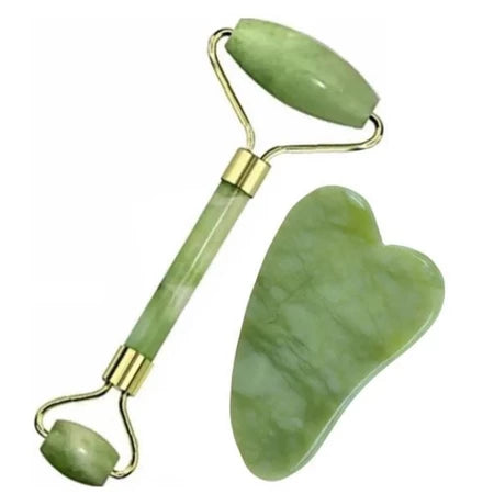 Kit Rolinho Massageador Pedra De Jade Rolo de Massagem Facial